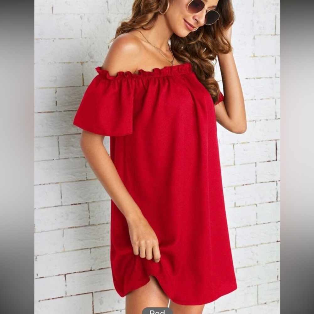 Red off the shoulder dress